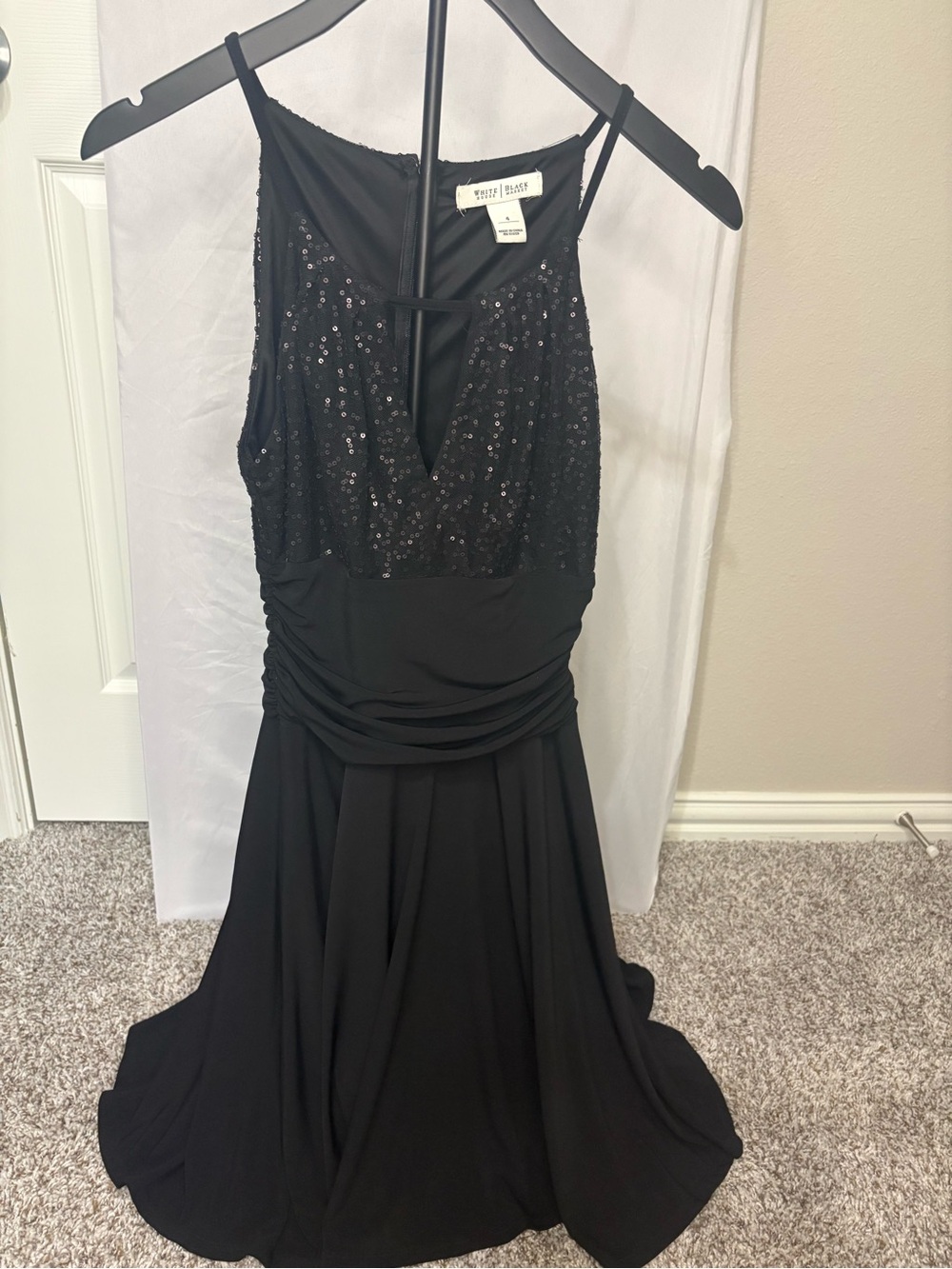White House Black Market Black Sequin V-Neck Semi-Formal Gown